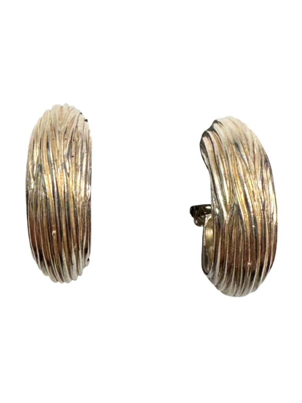 Vintage Yves Saint Laurent Signed 925 Sterling Silver Modernist Ribbed Earrings